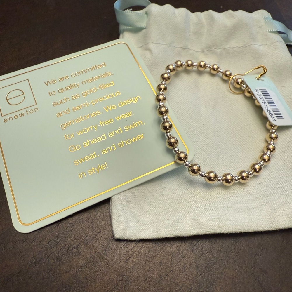 NWT eNewton classic Grateful pattern 5mm bead bracelet, mixed metal